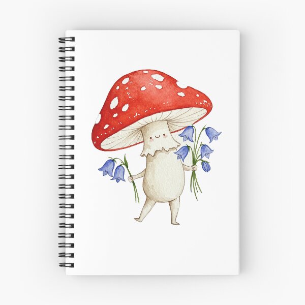 Item preview, cute mushroom holding blue bonnet bouquets designed and sold by forever whimsy.