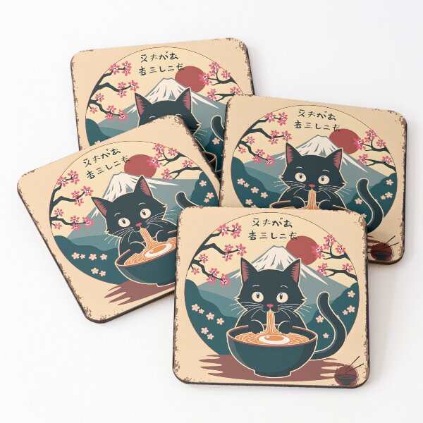 Item preview, Japanese Cat Eating Ramen Poster Style designed and sold by LoveTeeDesigns.