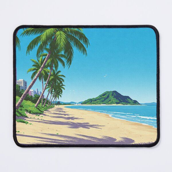 Item preview, A serene beach scene in a vibrant cartoon style, featuring palm trees casting long shadows on the sandy shore designed and sold by BARTISTA DESIGN.