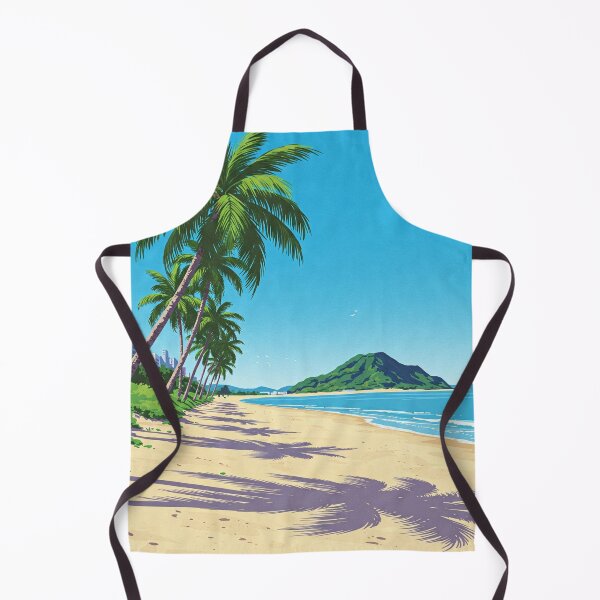 Item preview, A serene beach scene in a vibrant cartoon style, featuring palm trees casting long shadows on the sandy shore designed and sold by BARTISTA DESIGN.
