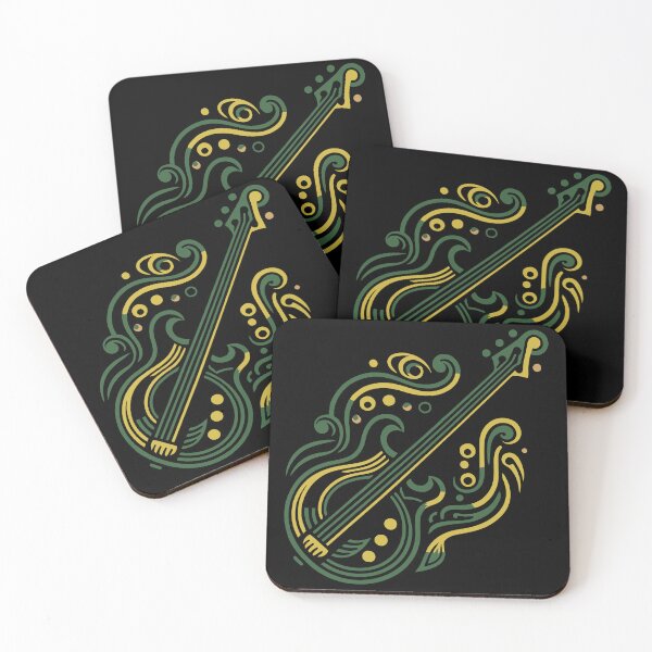 Item preview, Green and Yellow Art Deco Bass Guitar designed and sold by BRU Design.