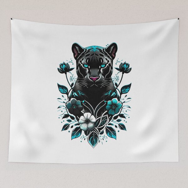 Item preview, Panther With Flowers - Blue designed and sold by StefAnimal.
