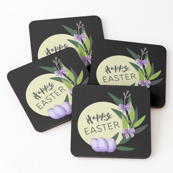 Item preview, Happy easter with violet eggs, bows and leaves designed and sold by MySciPic.