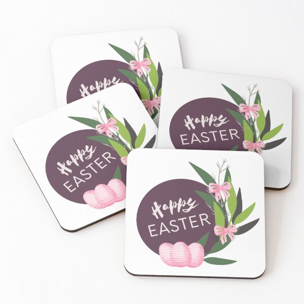 Item preview, Happy easter with pink eggs, bows and leaves designed and sold by MySciPic.