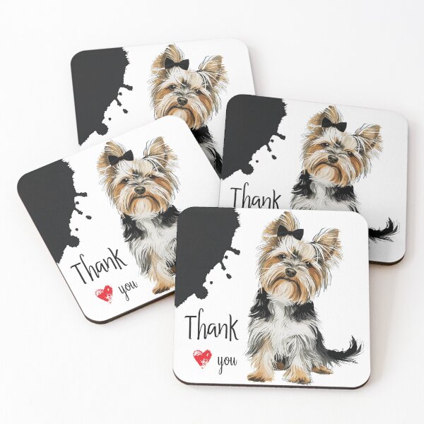 Item preview, Yorkshire Terrier with Black Bow and Thank You Message designed and sold by MirraStore.