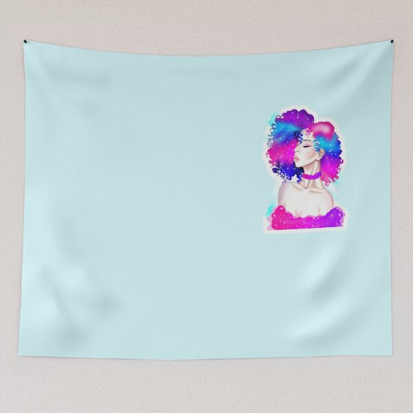 Item preview, Woman in blue, turquoise and pink wig with shining stars in her hair, with a choker and make-up designed and sold by katecheerycake.