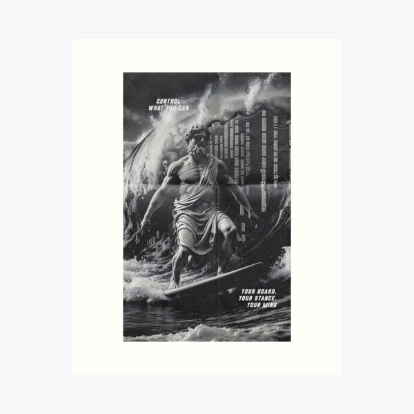 Aperçu de l'œuvre T-shirt Surf Flow d'Aristote | Art du surf | Vêtements de surf vintage créée et vendue par Printicato.
