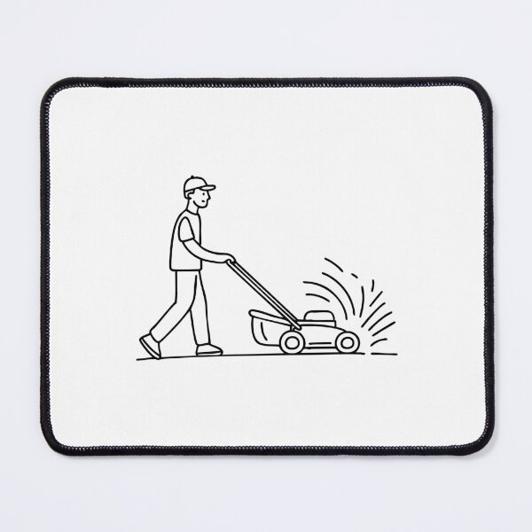 Item preview, Gardener pushing a lawnmower across the lawn, with clippings flying in all directions designed and sold by rasagamastore.