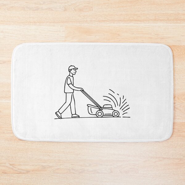 Item preview, Gardener pushing a lawnmower across the lawn, with clippings flying in all directions designed and sold by rasagamastore.