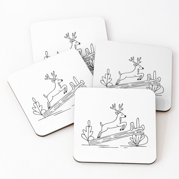 Item preview, Deer leaping gracefully over a fallen tree in the forest designed and sold by rasagamastore.