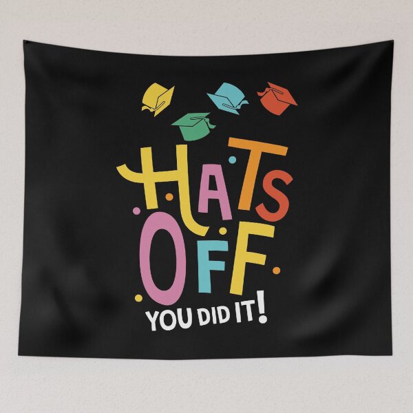 Item preview, Hats Off You Did it! Congrats for Graduation student retro Typography design with grad caps designed and sold by Jdawnink.
