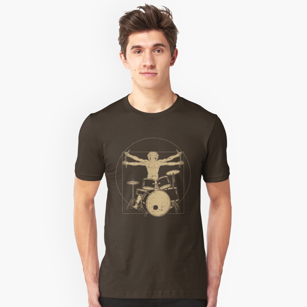 Vitruvian Drummer - Funny Music Gift Slim Fit T-Shirt