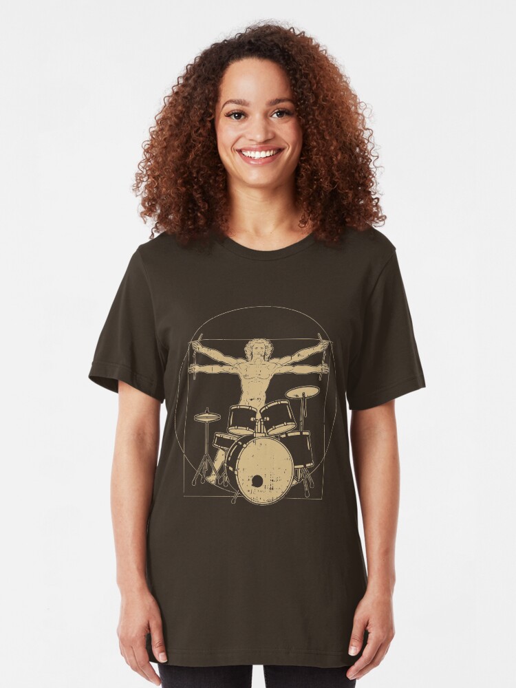 Alternative Ansicht von Vitruvian Drummer - Funny Music Gift Slim Fit T-Shirt