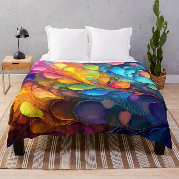 Aperçu de l'œuvre Peinture à l'huile pastel à motifs feuillus abstraits, botaniques, design de la nature dans des couleurs arc-en-ciel vibrantes, touches de peinture à l'huile et coups de pinceau créée et vendue par navitalidesign.