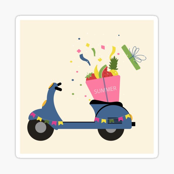 Item preview, Summer Illustration with Retro Scooter and Fruits designed and sold by AlginaPugachova.