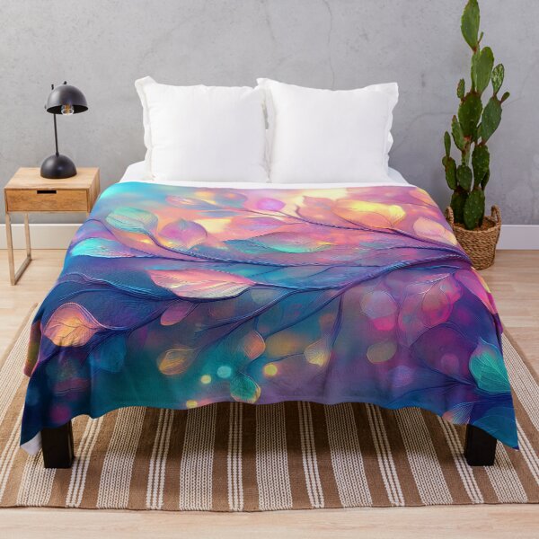 Aperçu de l'œuvre Peinture à l'huile pastel abstraite à motif feuillu, botanique, design de la nature dans des couleurs pastel vibrantes, touches de peinture à l'huile et coups de pinceau créée et vendue par navitalidesign.