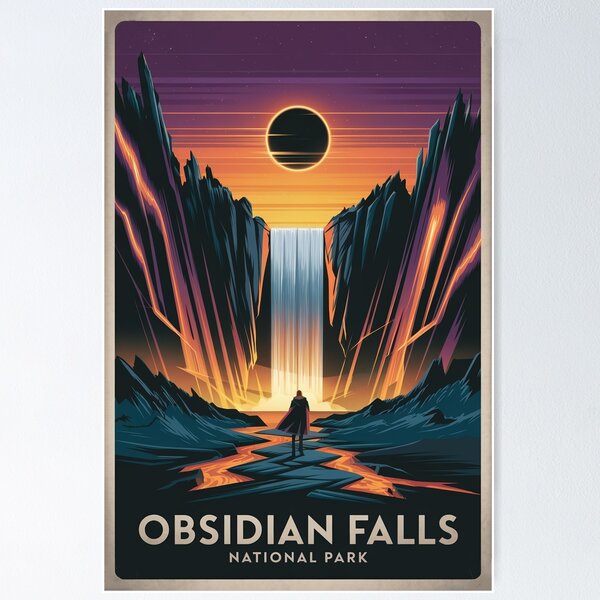 Item preview, Obsidian Falls – Eclipse Waterfall Fantasy Poster designed and sold by ChaoticInkwell.