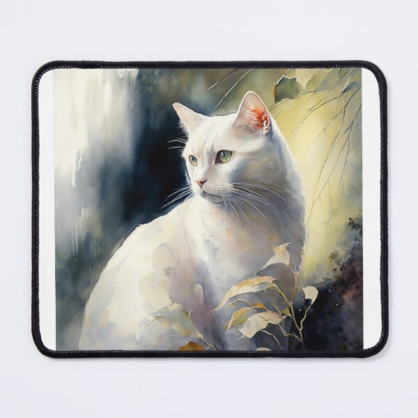 Artikelvorschau, Weiße Katze in Aquarellmalerei entworfen und verkauft von Supreme Digital Art.