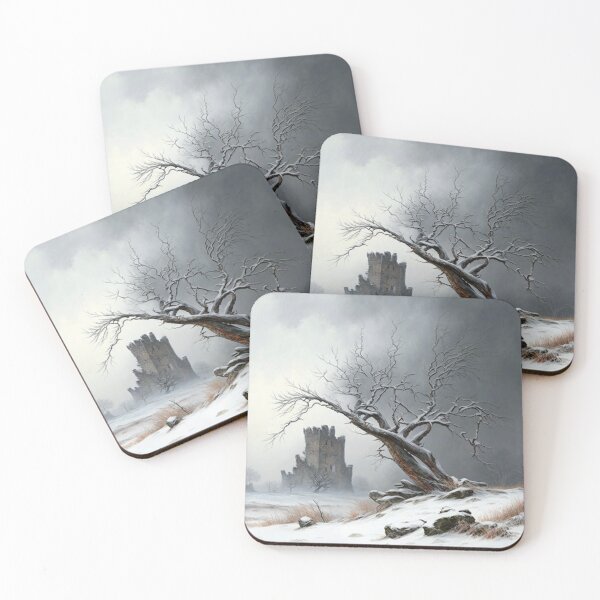 Item preview, Desolate winter landscape, a tree with ruins of a castle designed and sold by Supreme Digital Art.