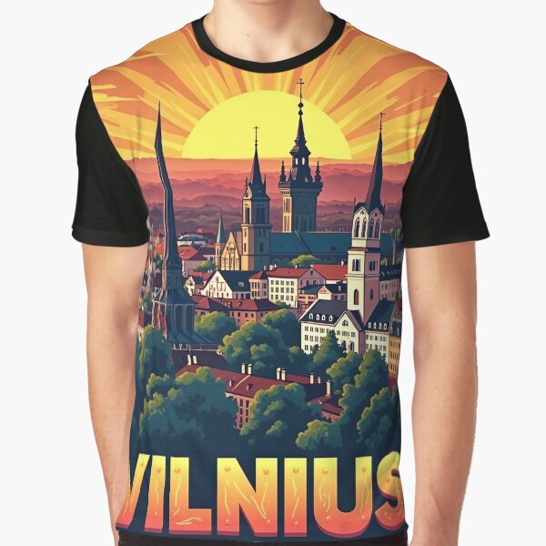 Item preview, Digital Retro Pop Art Poster of Vilnius | Vibrant Lithuanian Cityscape | Artistic Vilnius Art designed and sold by PaintedPixels01.