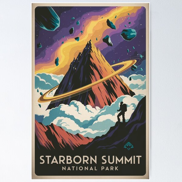 Item preview, Starborn Summit – Cosmic Mountain Expedition Poster designed and sold by ChaoticInkwell.