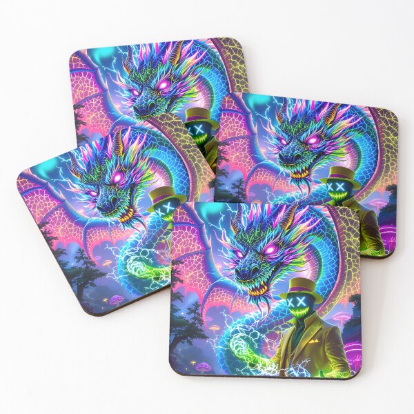 Item preview, Psychedelic Dragon and Mysterious Figure in Fantasy World designed and sold by ArteAnimal2020.