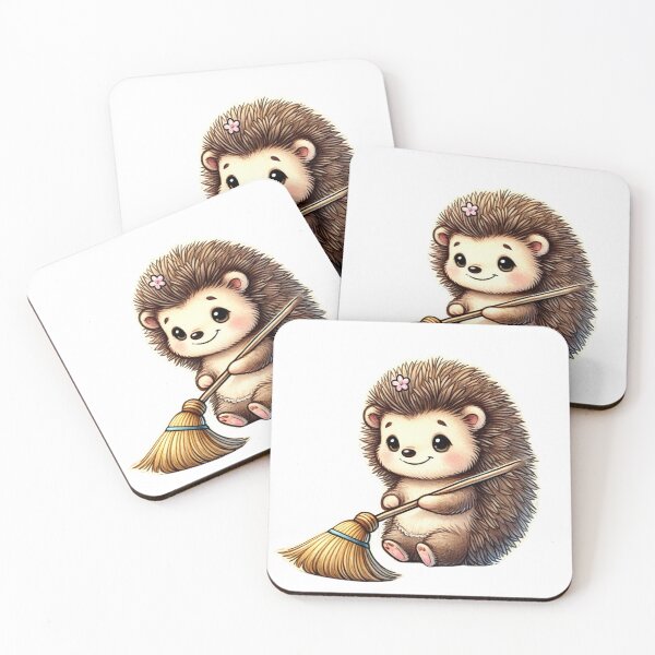 Item preview, Adorable Hedgehog with a Broom designed and sold by peacefulgift.studio.