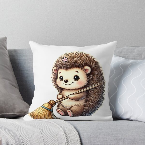 Item preview, Adorable Hedgehog with a Broom designed and sold by peacefulgift.studio.