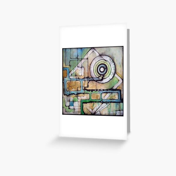 Abstract art green and blue inks on paper Greeting Card