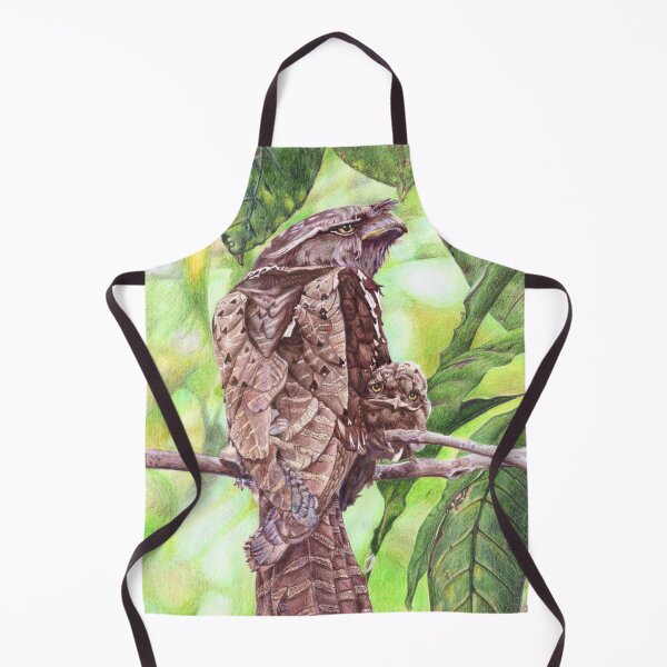 Item preview, Tawny Frogmouth and chick camouflaged among leaves designed and sold by DingbatDesigns.