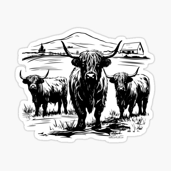 Vista previa del artículo con la obra «Vaca de las Tierras Altas, raza de ganado de pelo largo, granja lechera escocesa de carne de vacuno», diseñado y vendido por inkoutninja.