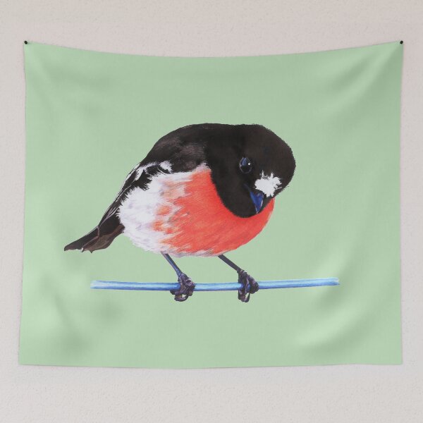 Item preview, Scarlet Robin on a wire with pale green background designed and sold by DingbatDesigns.