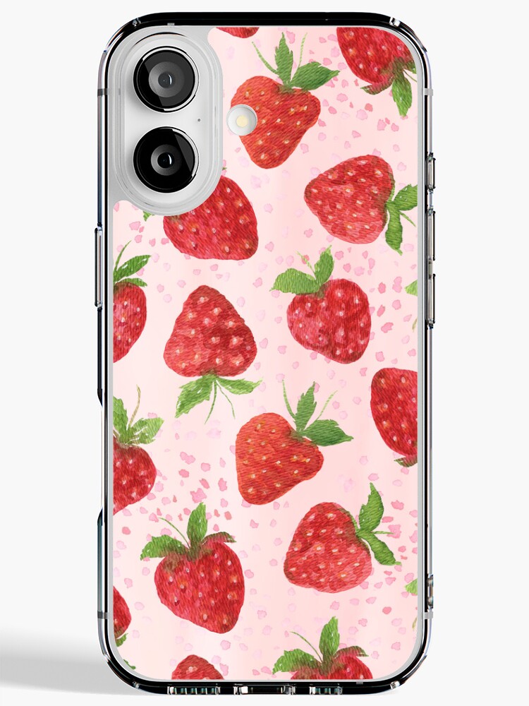 Pink and Red Watercolor Strawberries Pattern.