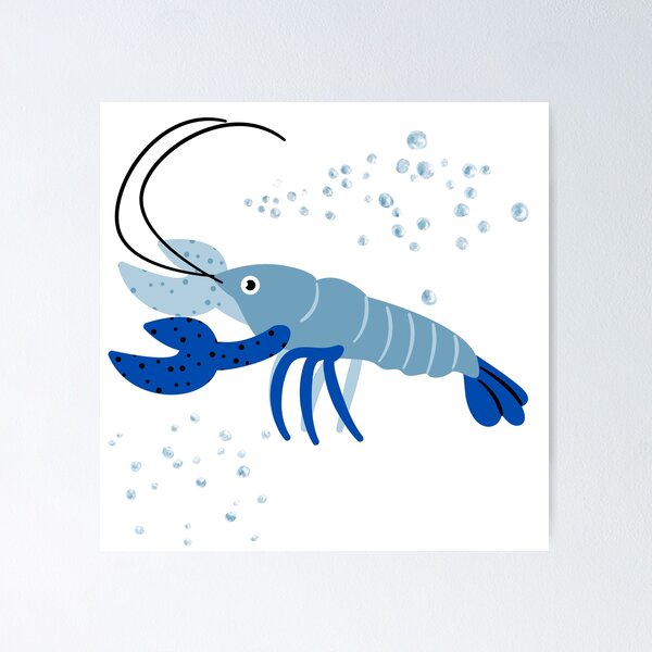 Item preview, Blue shrimp with dark blue claws and bubbles designed and sold by LaUnArt.