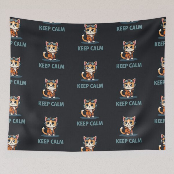 Item preview, Keep Calm Cat Pilot – Cartoon Cat in Aviator Jacket and Goggles designed and sold by SexyDigitalArt.