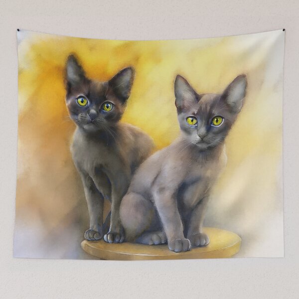 Item preview, Burmese Cat Duo | Elegant Watercolor Cat Painting designed and sold by Michael van der Hoorn.