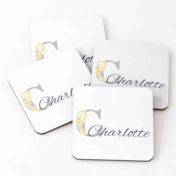 Item preview, Charlotte – Floral name design - Silver grey, golden yellow & anthracite - (personalizable) designed and sold by sabantha.