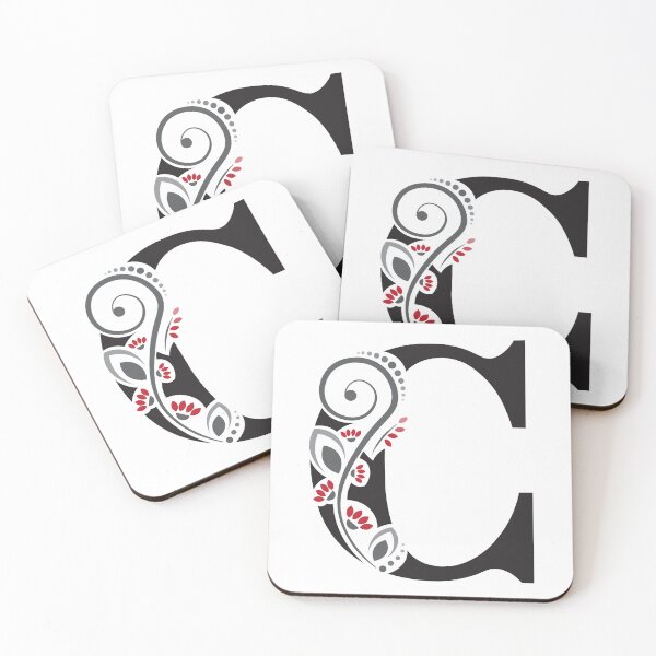 Item preview, Monograma floral – Letra C – Tonos de gris, rojo y negro – (Personalizable) designed and sold by sabantha.
