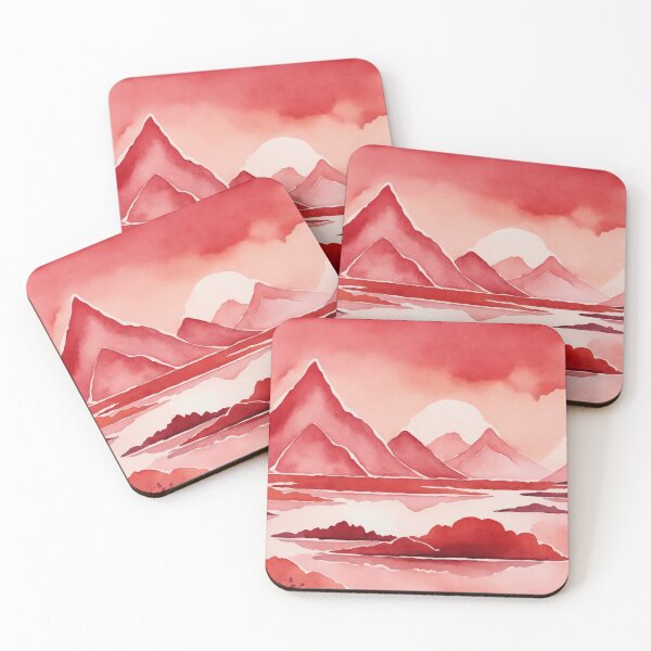 Item preview, Crimson Peaks: A Monochromatic Mountain Lake Watercolor designed and sold by REPTISLAV.