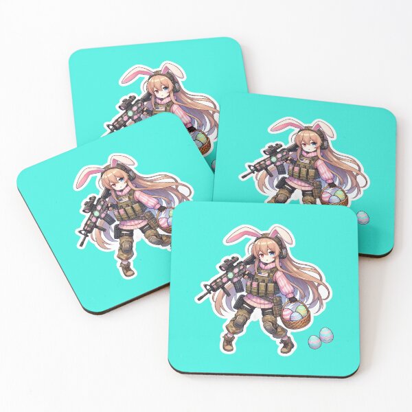 Item preview, Easter Tactical Airsoft Anime Girl Sticker – Kawaii Bunny Ears & Combat Gear designed and sold by airsoft-red.