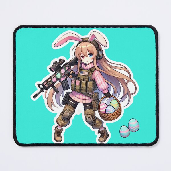 Item preview, Easter Tactical Airsoft Anime Girl Sticker – Kawaii Bunny Ears & Combat Gear designed and sold by airsoft-red.