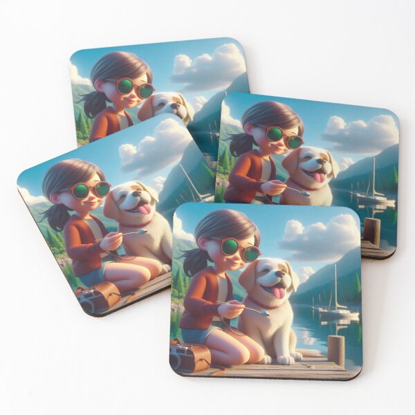 Item preview, Girl and Her Loyal Dog by the Lakeside Bridge designed and sold by choder61.