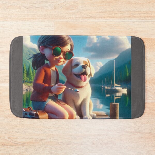Item preview, Girl and Her Loyal Dog by the Lakeside Bridge designed and sold by choder61.
