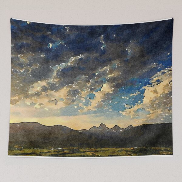 Item preview, Watercolor depiction of Teton Mountains during a vibrant sunrise from Driggs,Idaho designed and sold by GestaltImagery.