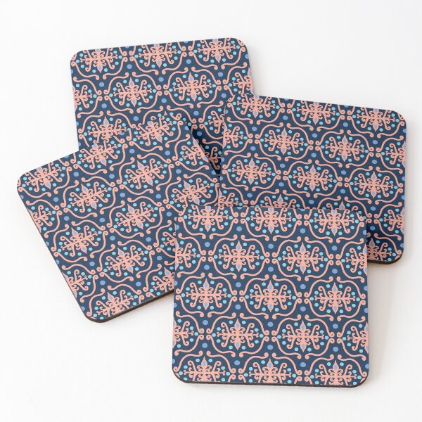 Artikelvorschau, Boho Folk Art Damast Wirbelmuster in Orange, Immergrünblau, Aqua und Marine entworfen und verkauft von scome.