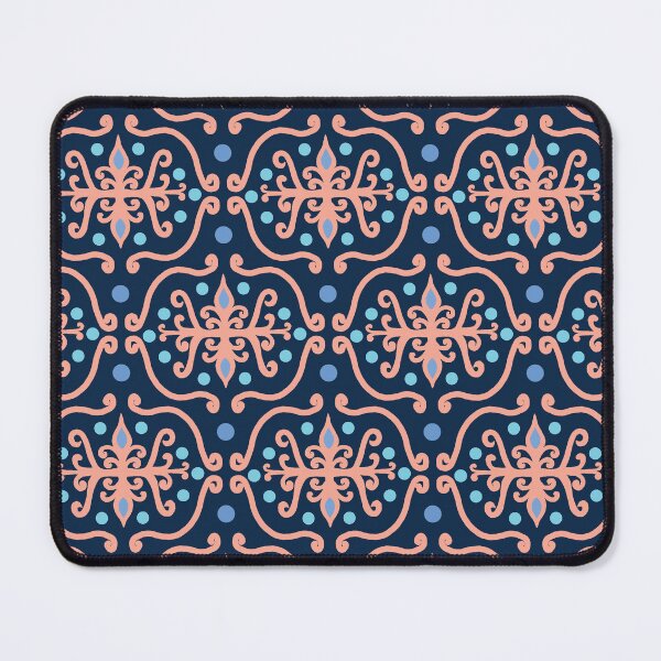 Artikelvorschau, Boho Folk Art Damast Wirbelmuster in Orange, Immergrünblau, Aqua und Marine entworfen und verkauft von scome.