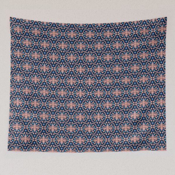 Artikelvorschau, Boho Folk Art Damast Wirbelmuster in Orange, Immergrünblau, Aqua und Marine entworfen und verkauft von scome.