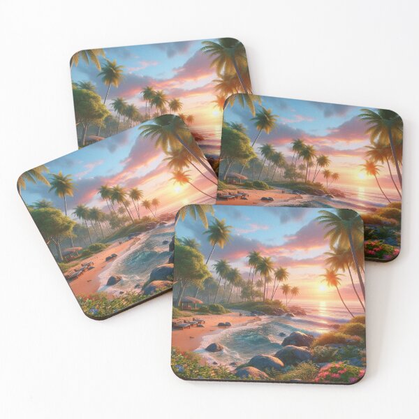 Item preview, Vibrant Tropical Beach Sunset with Palm Trees and Ocean Waves designed and sold by choder61.