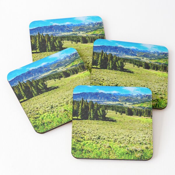 Item preview, Watercolor depiction of the Beartooth Highway landscape in Wyoming panoramic view designed and sold by GestaltImagery.