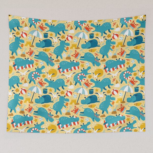 Item preview, Hippo Summer Beach yellow designed and sold by HeleenvThillart.
